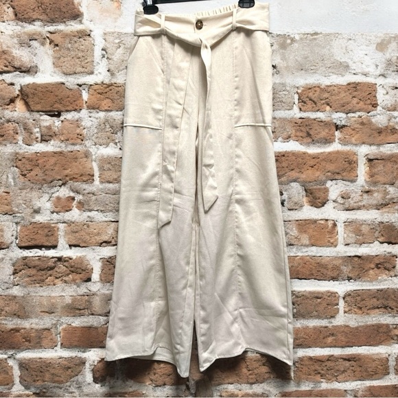 Sienna Sky Flare Wide Leg Palazzo Pant Cream Boho Winter White - Picture 1 of 7